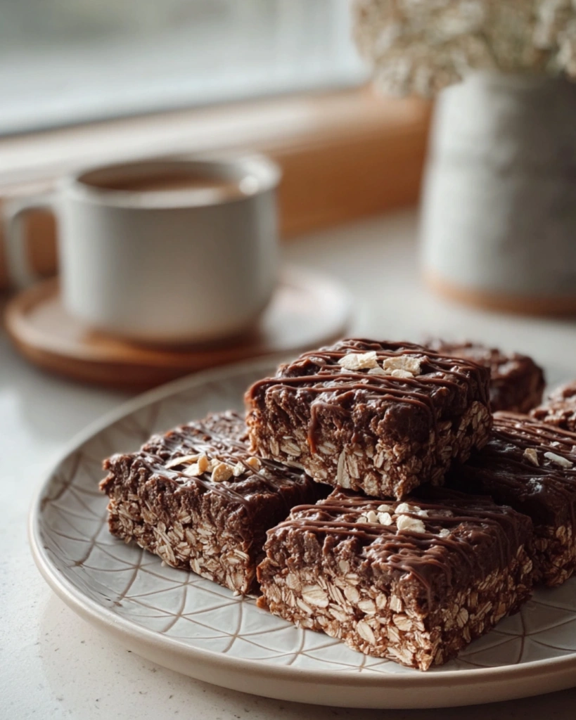 Modern plate of Cookie Bars with Oats & Cocoa