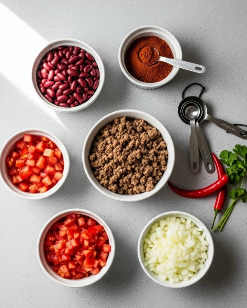 Chili Crockpot: 5 Ingredient Easy Family Dinner 2 Ingredients for easy crockpot chili displayed on marble counter