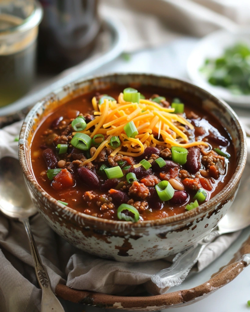 Chili Crockpot: 5 Ingredient Easy Family Dinner 4 Modern crockpot chili bowl served with fresh herbs