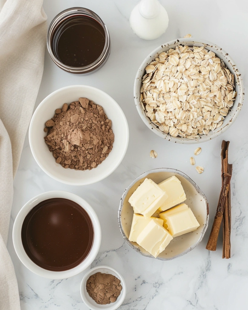 Modern kitchen ingredients for Cookie Bars with Oats & Cocoa