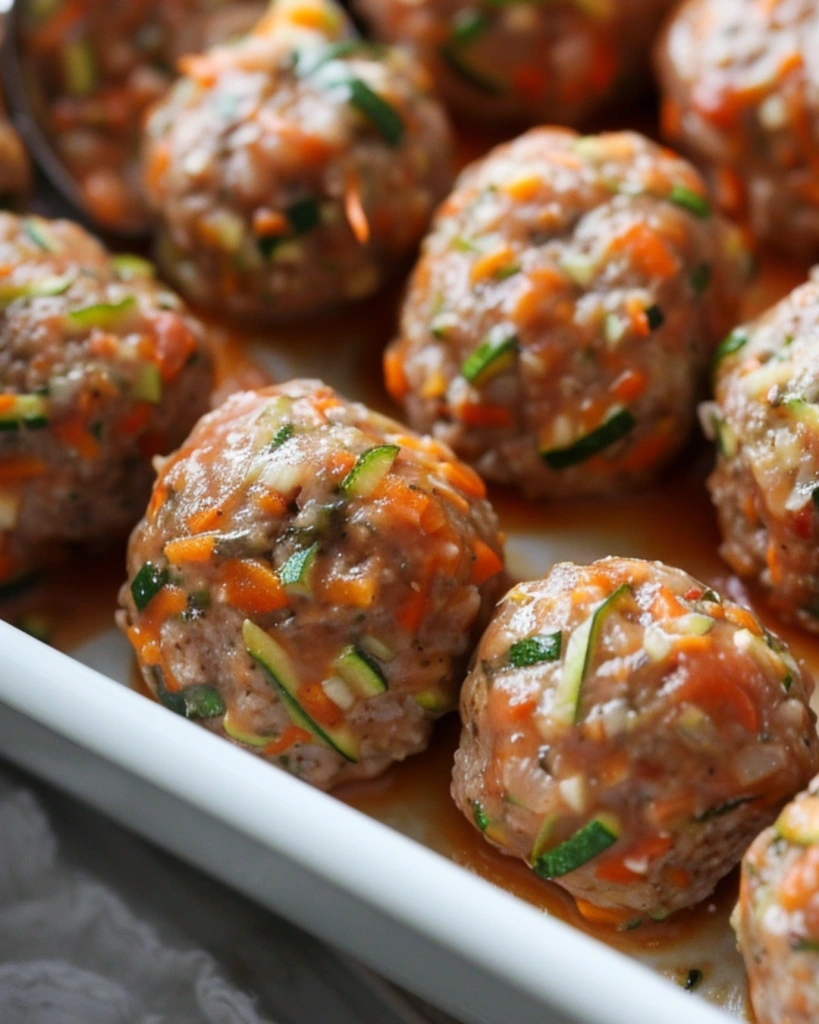 Turkey Meatball Bake with Hidden Veggies: 5 Irresistible Reasons This Healthy Dinner Transforms Busy Weeknights 3 Unbaked turkey meatballs with hidden grated vegetables arranged in a baking dish, ready to be covered in tomato sauce and baked
