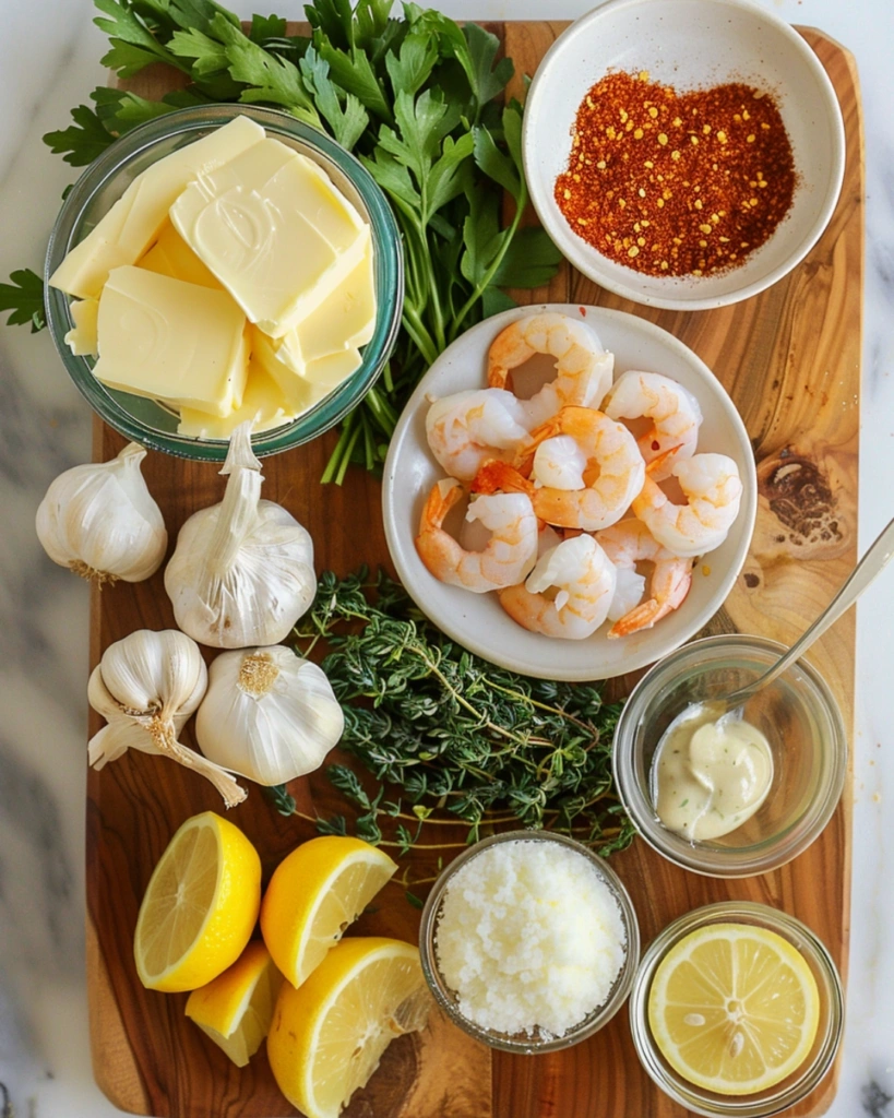 Cowboy Butter Shrimp Skewers: 5 Irresistible Reasons to Love This Recipe 2 Cowboy Butter Shrimp Skewers ingredients laid out on table