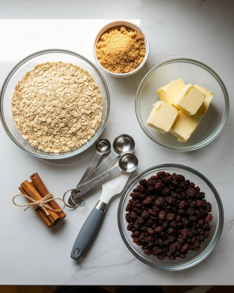 Soft Oatmeal Raisin Cookies: 7 Irresistible Secrets for the Perfect Chewy Bake 2 Soft Oatmeal Raisin Cookie ingredients flat lay