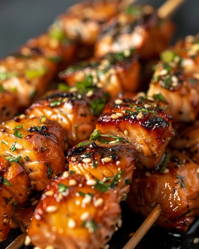 fresh salmon cubes for grilled skewers recipe