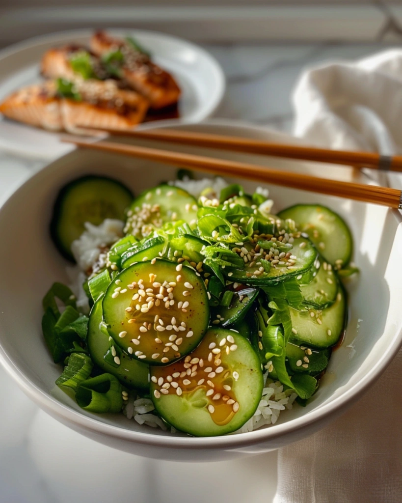 Sesame Cucumber Salad: 5 Powerful Tips for a Fresh and Tangy Bowl 5 Serving bowl of sesame cucumber salad with sesame seeds and green onions