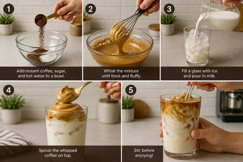 Whip Up Delicious Dalgona Coffee in Just a Few Steps! 4 Simple steps needed for whipped coffee