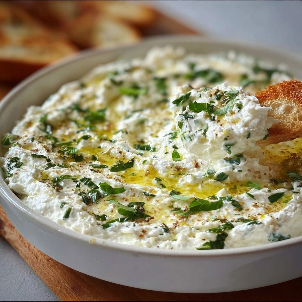 Garlic & Herb Whipped Cottage Cheese Dip serving