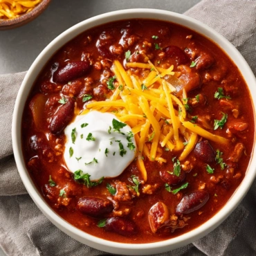Chili Crockpot: 5 Ingredient Easy Family Dinner 5 Easy Crockpot Chili served with cheese and sour cream