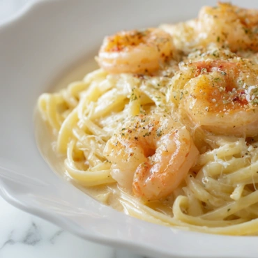 Creamy Shrimp Pasta in a modern ceramic bowl with parsley garnish