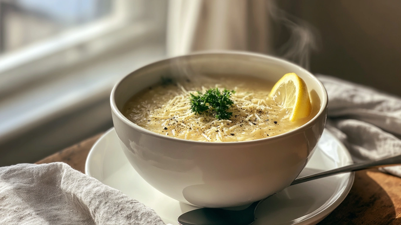 Italian Penicillin Soup on rustic wooden table in cozy morning light