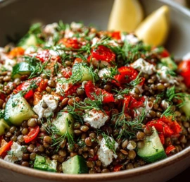 Modern lentil salad with lemon and olive oil