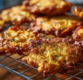 Crispy cabbage fritters served on a plate with dipping sauce