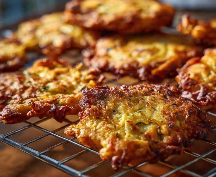 Crispy cabbage fritters served on a plate with dipping sauce