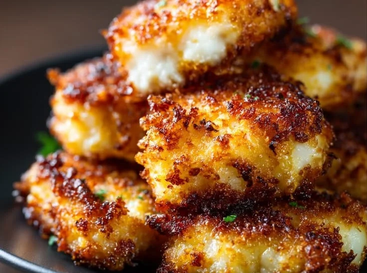 Cheesy cottage cheese bites served on a plate, ideal for snacking.