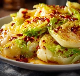 Plate of delicious Chinese Fried Cabbage stir-fry