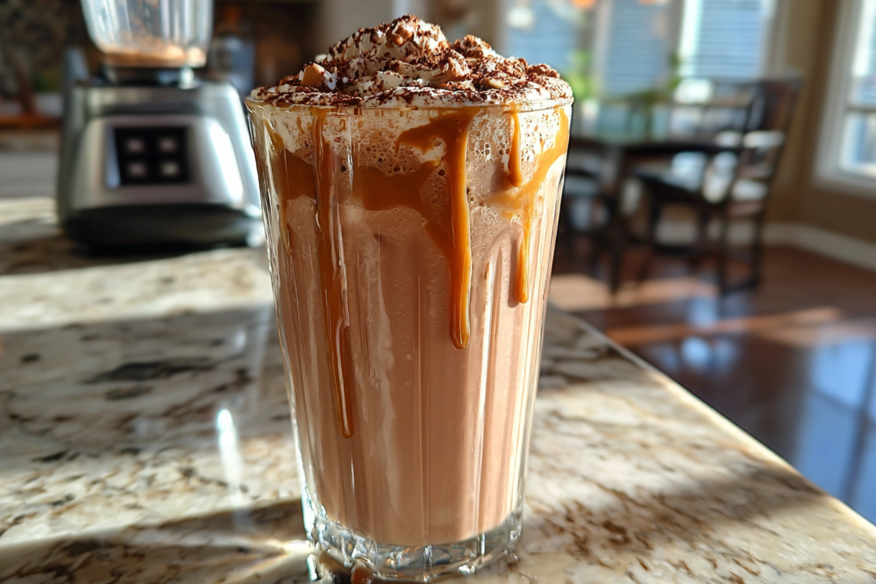 Healthy chocolate peanut butter banana smoothie in glass jar