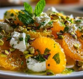 Citrus feta salad with orange segments pistachios and mint
