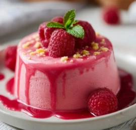 Creamy cottage cheese raspberry mousse served in a glass.