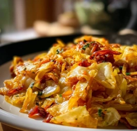 Delicious fried cabbage served as a quick and savory side dish