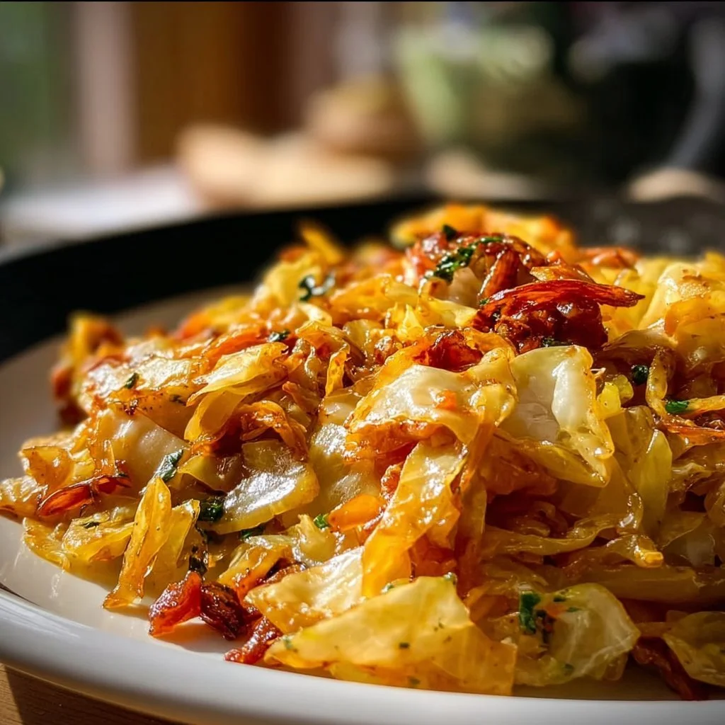 Delicious fried cabbage served as a quick and savory side dish