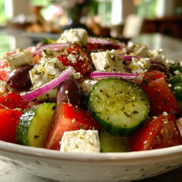 Greek Salad: 5 Irresistible Reasons You’ll Love This Easy Recipe 4 Greek salad with tomatoes cucumber red onion olives and feta in a white bowl