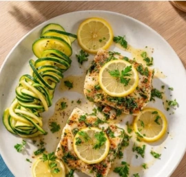 Keto Baked Mahi Mahi dish with herbs and lemon for a healthy meal