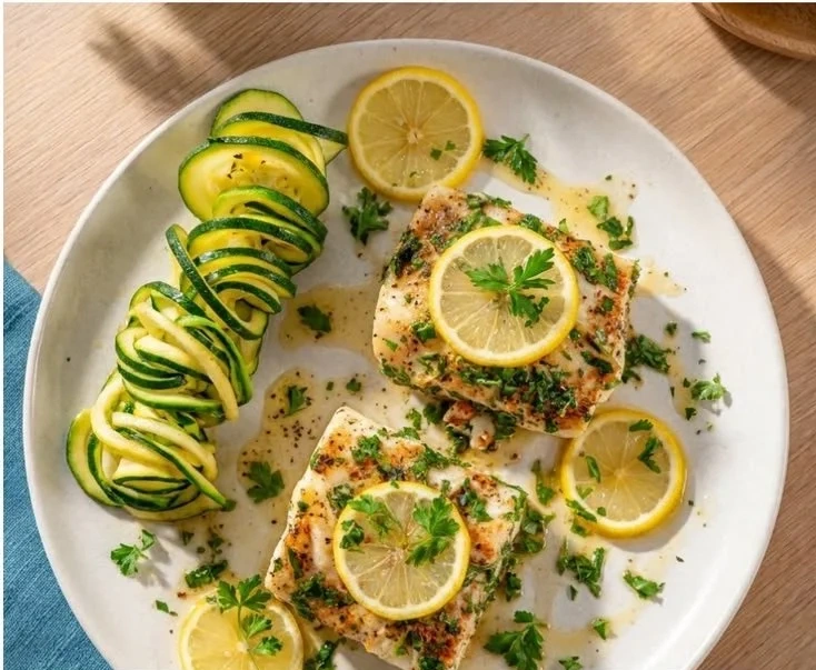 Keto Baked Mahi Mahi dish with herbs and lemon for a healthy meal
