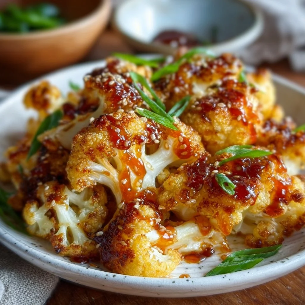 Korean Baked Cauliflower dish on a plate garnished with herbs