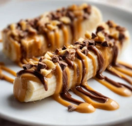 Low calorie frozen banana snickers dessert on a plate