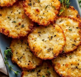 Low-carb oven baked cottage cheese crackers on a plate