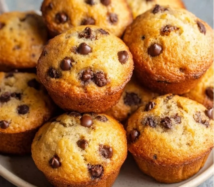 Moist mini chocolate chip muffins baked to perfection with chocolate chips
