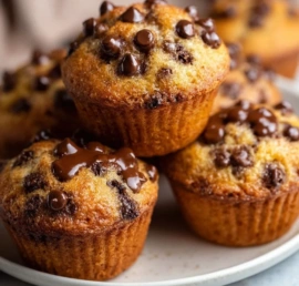 Delicious moist mini chocolate chip muffins on a cooling rack