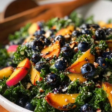 Fresh Peach Blueberry Kale Salad with vibrant colors and healthy ingredients