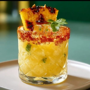 Roasted Pineapple Margarita: A Tropical Escape in a Glass 2 Delicious Roasted Pineapple Margarita in a glass with garnishes