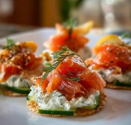 Smoked salmon appetizer with whipped horseradish cream on a serving plate.