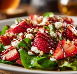 Fresh strawberry feta salad with greens and dressing