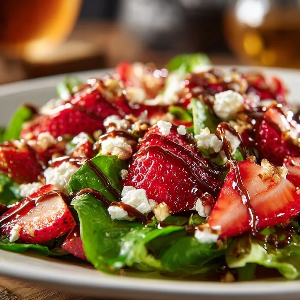 Fresh strawberry feta salad with greens and dressing