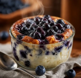 Delicious Blueberry Cottage Cheese Breakfast Bowl topped with fresh berries.