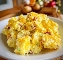 A bowl of traditional Amish Potato Salad with creamy dressing and fresh herbs.