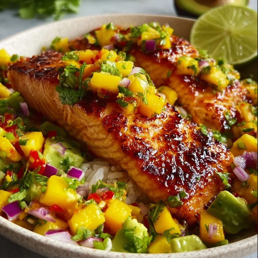 BBQ Salmon Bowls with Mango Avocado Salsa 2 BBQ Salmon Bowls with Mango Avocado Salsa