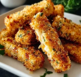 Crispy baked canned tuna fish sticks served on a plate with dipping sauce