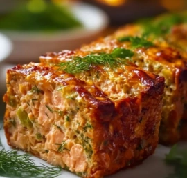 Delicious and easy salmon loaf served on a plate with herbs