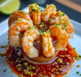 Easy shrimp cocktail with wasabi served in a stylish dish