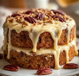 Slice of gluten-free hummingbird cake topped with cream cheese frosting