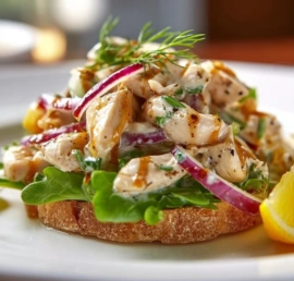 Healthy chicken salad with fresh ingredients and a light dressing