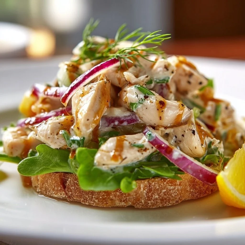 Healthy chicken salad with fresh ingredients and a light dressing