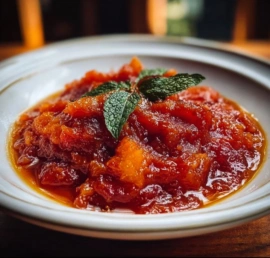 Homemade Roma tomato sauce simmering in a pot with fresh ingredients