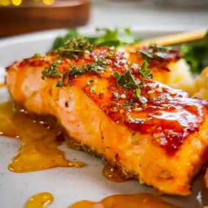 Best Baked Hot Honey Salmon for Busy Weeknights 3 Delicious hot honey salmon fillet drizzled with spicy honey glaze