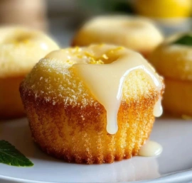 Mini lemon drop cakes with bright yellow frosting and fresh lemon slices.
