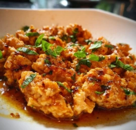 Plate of quick and easy ground chicken dinner with vegetables